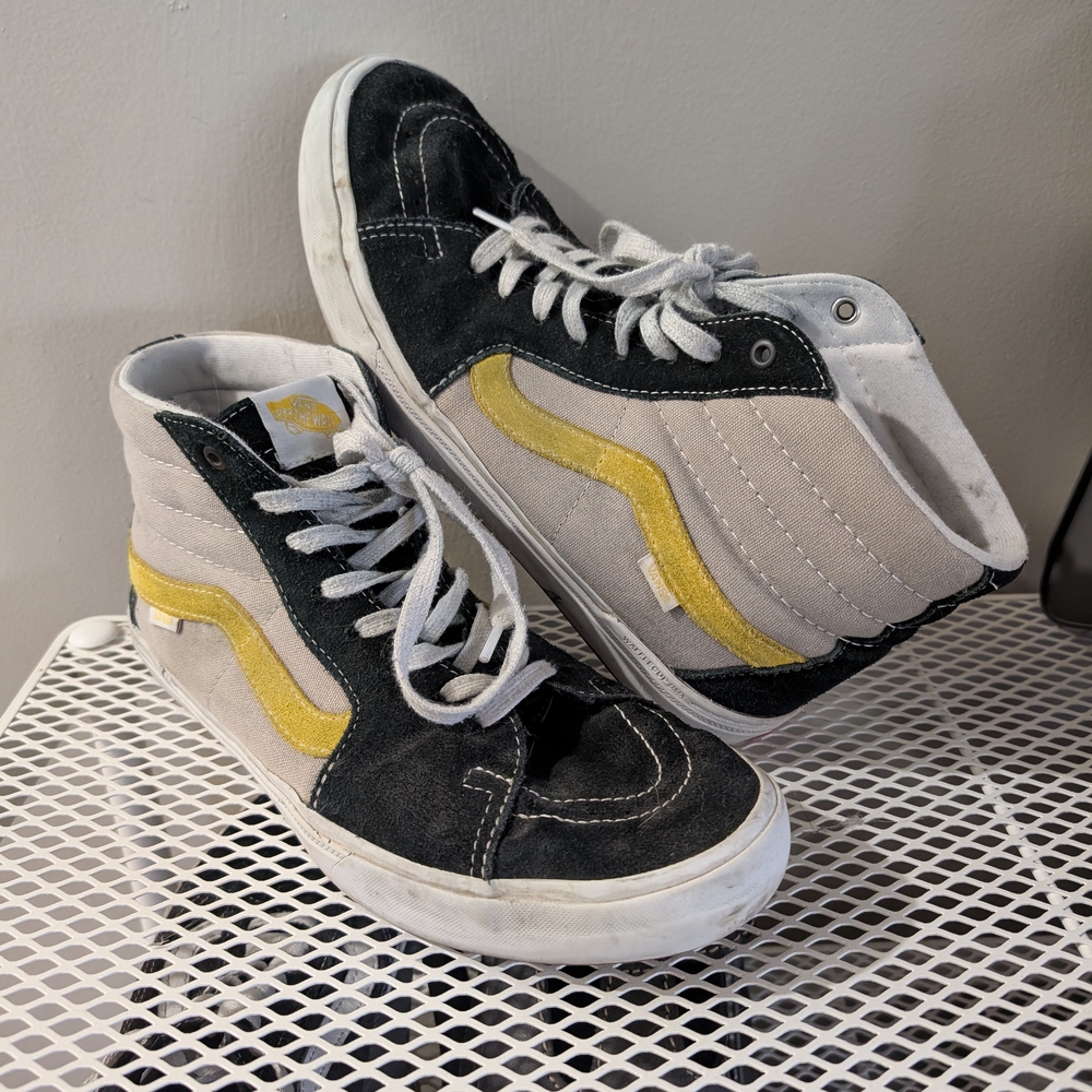 Men's Vans High-Top Sneakers - Black, White, and Yellow